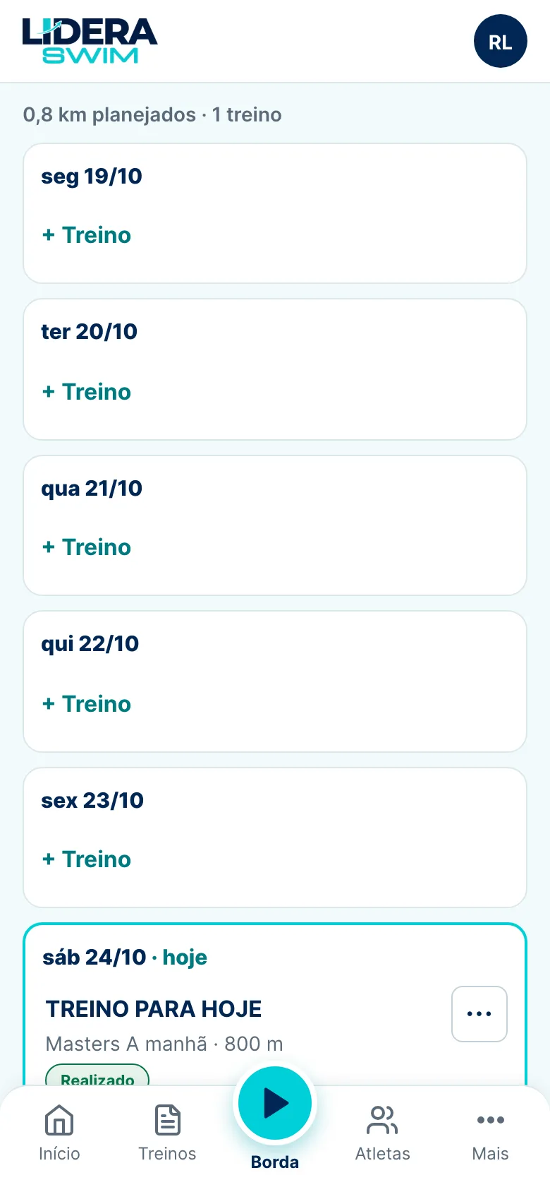 Tela Semana em lista de dias